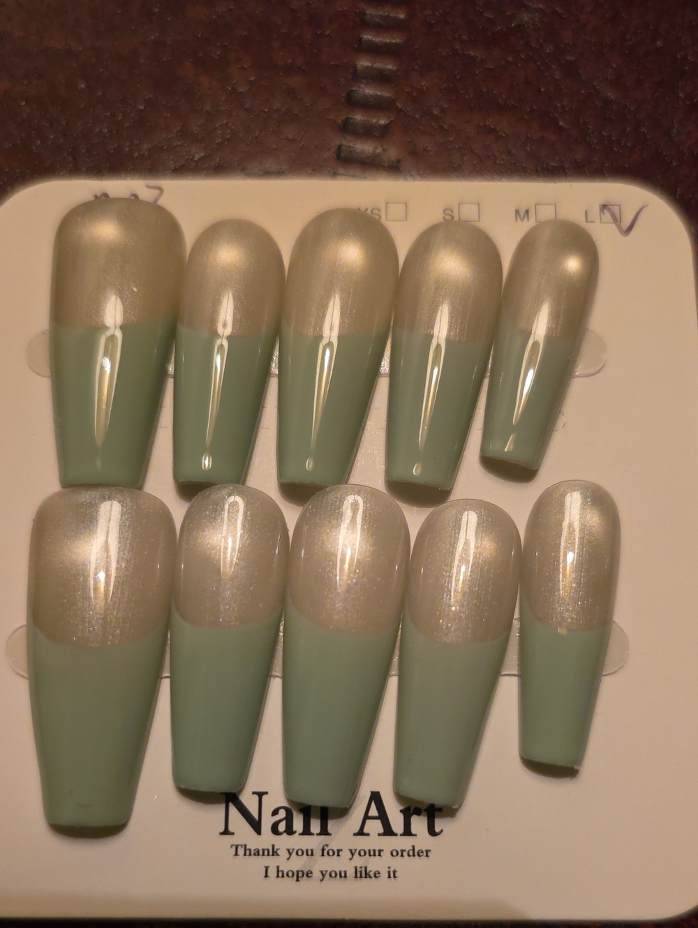Mint Green and Pearl White Press-On Nails Size Large